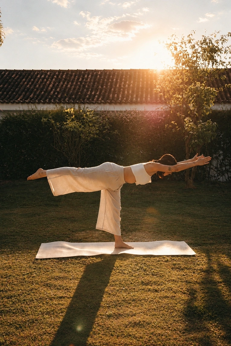 Bárbara Ramana praticando yoga